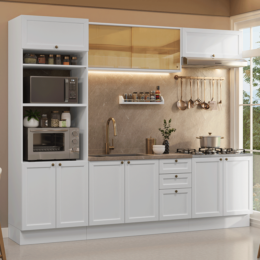 Combo completo de Cocina 270 cm 10 Puertas 3 Cajones Sin Mesada Blanco Vik Madesa 02