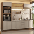 Combo completo de Cocina 270 cm 10 Puertas 3 Cajones Sin Mesada Marrón/Crema Vik Madesa 02