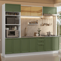 Combo completo de Cocina 270 cm 10 Puertas 3 Cajones Sin Mesada Blanco/Verde Vik Madesa 02