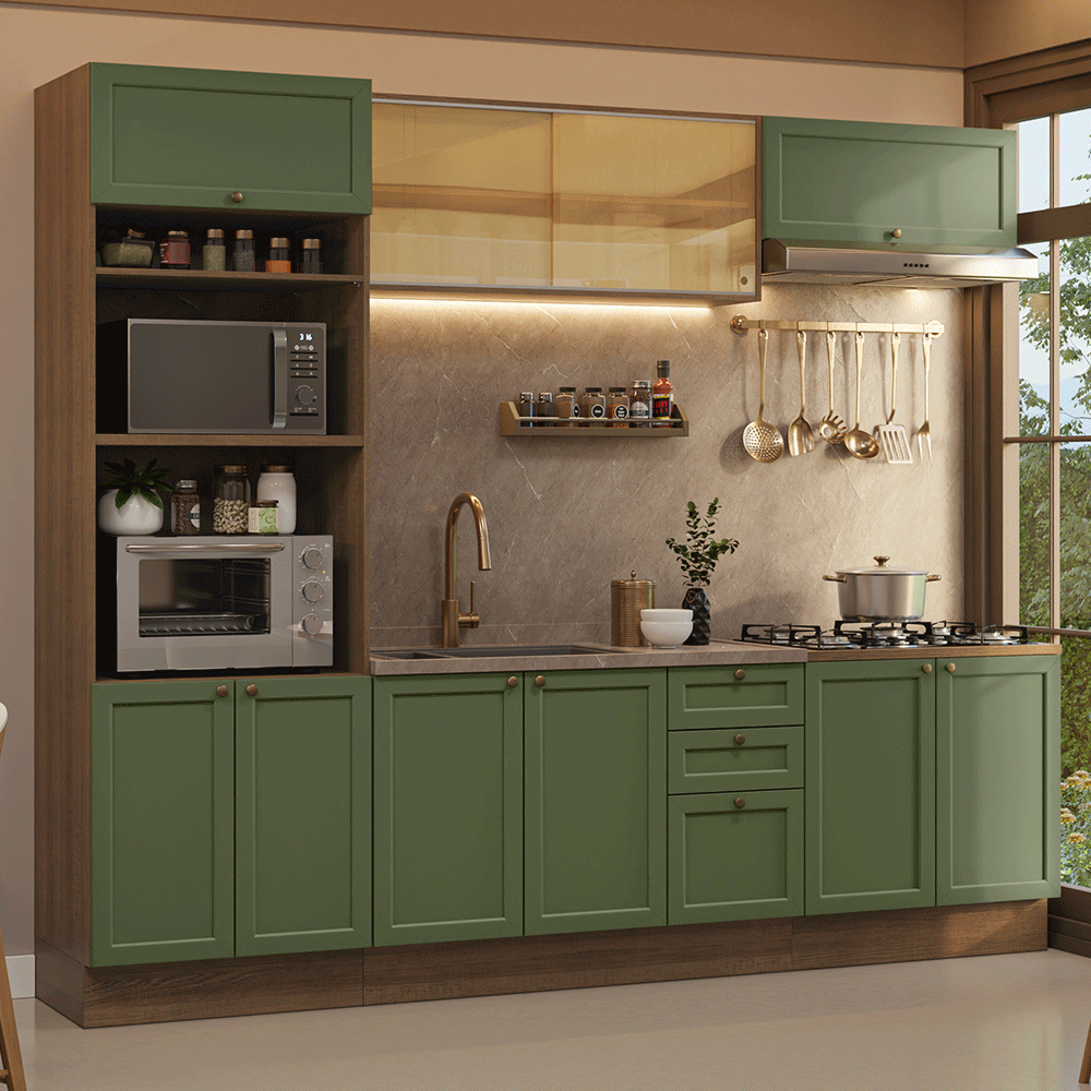 Combo de Cocina 270 cm Vik Marrón/Verde 02