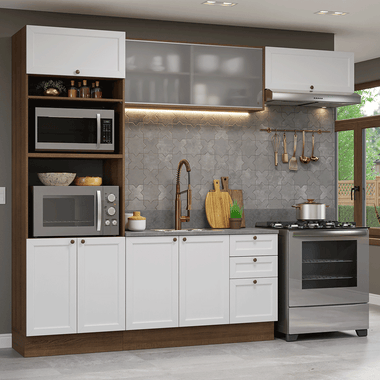 Combo completo de Cocina 270 cm 8 Puertas 3 Cajones Sin Mesada Marrón/Blanco Vik Madesa