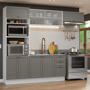 Combo completo de Cocina 270 cm 8 Puertas 3 Cajones Sin Mesada Blanco/Gris Vik Madesa