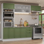 Combo completo de Cocina 270 cm 8 Puertas 3 Cajones Sin Mesada Blanco/Verde Vik Madesa 03