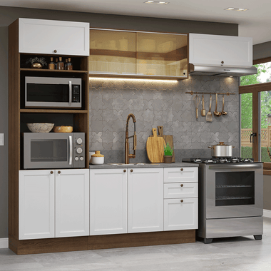 Combo completo de Cocina 270 cm 8 Puertas 3 Cajones Sin Mesada Marrón/Blanco Vik Madesa