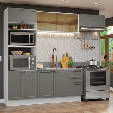 Combo completo de Cocina 270 cm 8 Puertas 3 Cajones Sin Mesada Blanco/Gris Vik Madesa