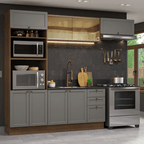 Combo completo de Cocina 270 cm 8 Puertas 3 Cajones Sin Mesada Marrón/Gris Vik Madesa 04