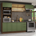 Combo completo de Cocina 270 cm 8 Puertas 3 Cajones Sin Mesada Marrón/Verde Vik Madesa 04