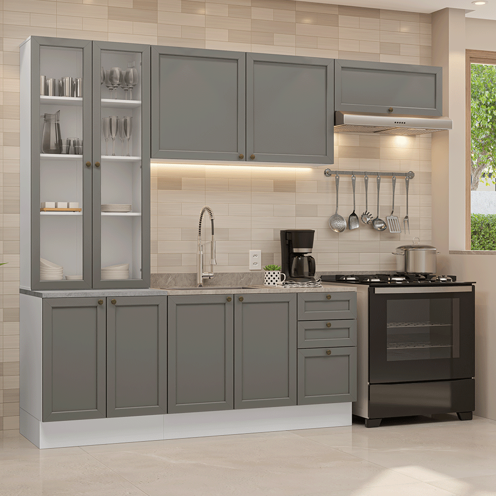 Combo completo de Cocina 270 cm Blanco/Gris Vik Madesa 05