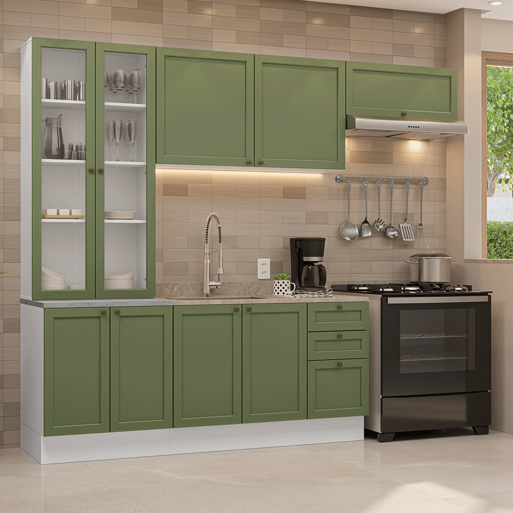 Combo completo de Cocina 270 cm Blanco/Verde Vik Madesa 05