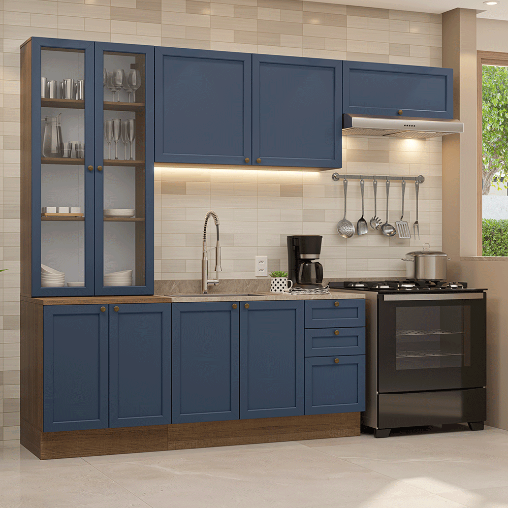 Combo completo de Cocina 270 cm Marrón/Azul Vik Madesa 05