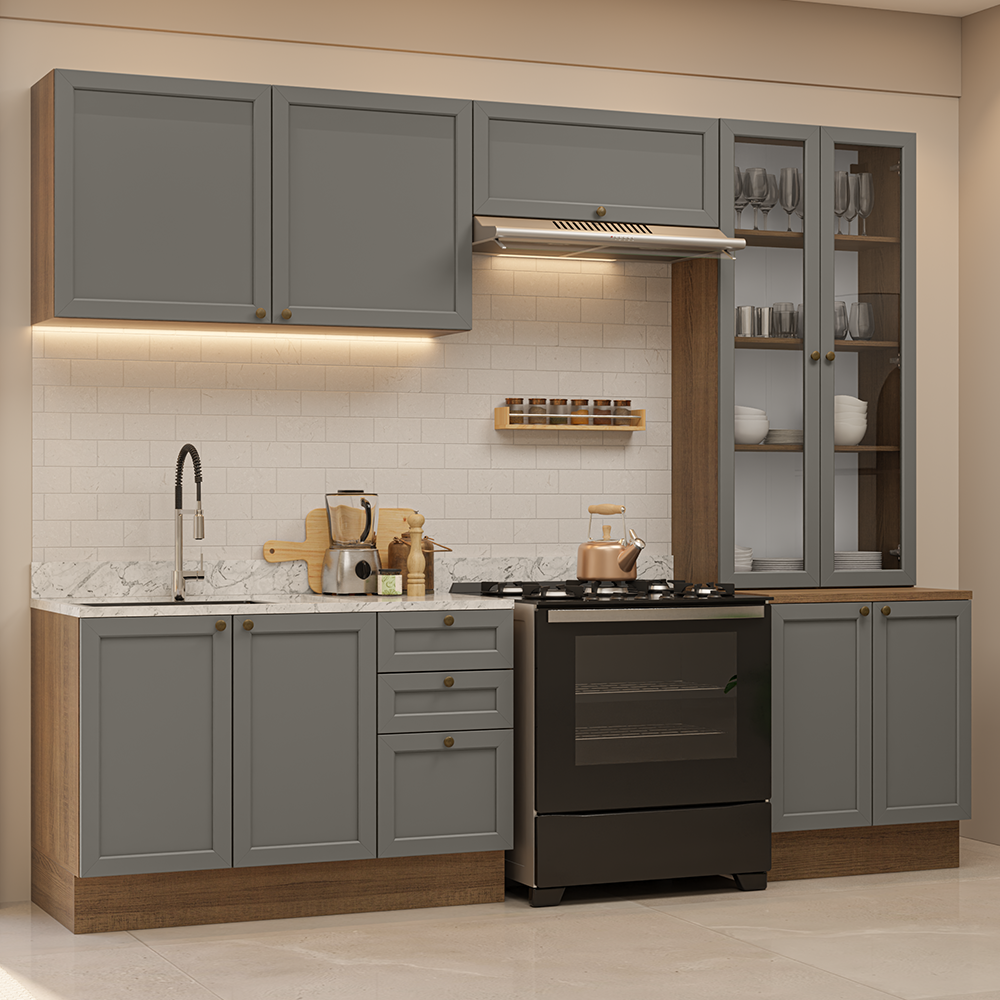 Combo completo de Cocina 270 cm Marrón/Gris Vik Madesa 06