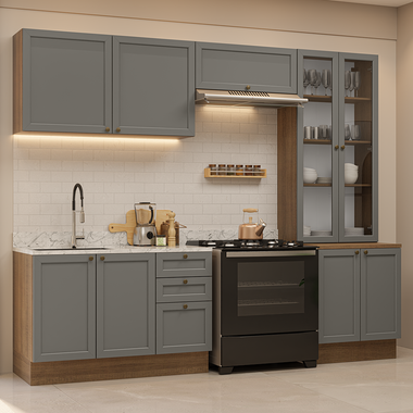 Combo completo de Cocina 270 cm 9 Puertas 3 Cajones Sin Mesada Marrón/Gris Vik Madesa 06