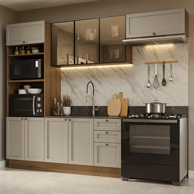 Combo completo de Cocina 270 cm Marrón/Crema Vik Madesa