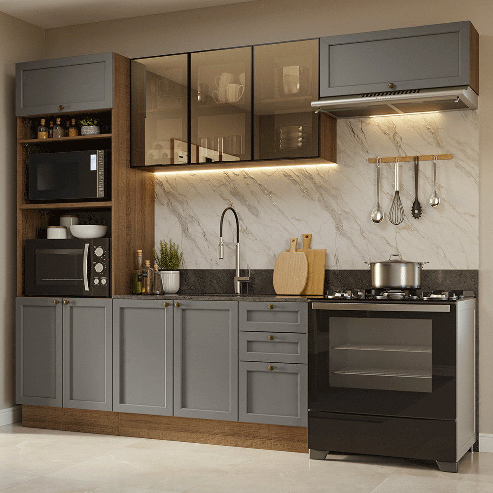 Combo completo de Cocina 270 cm Marrón/Gris Vik Madesa