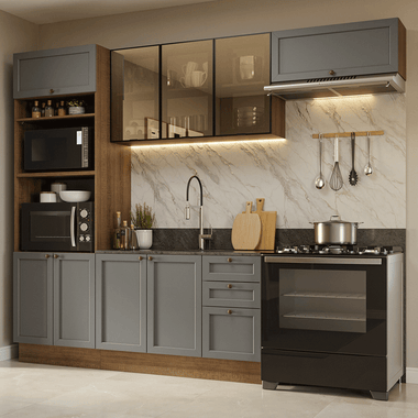 Combo completo de Cocina 270 cm Marrón/Gris Vik Madesa