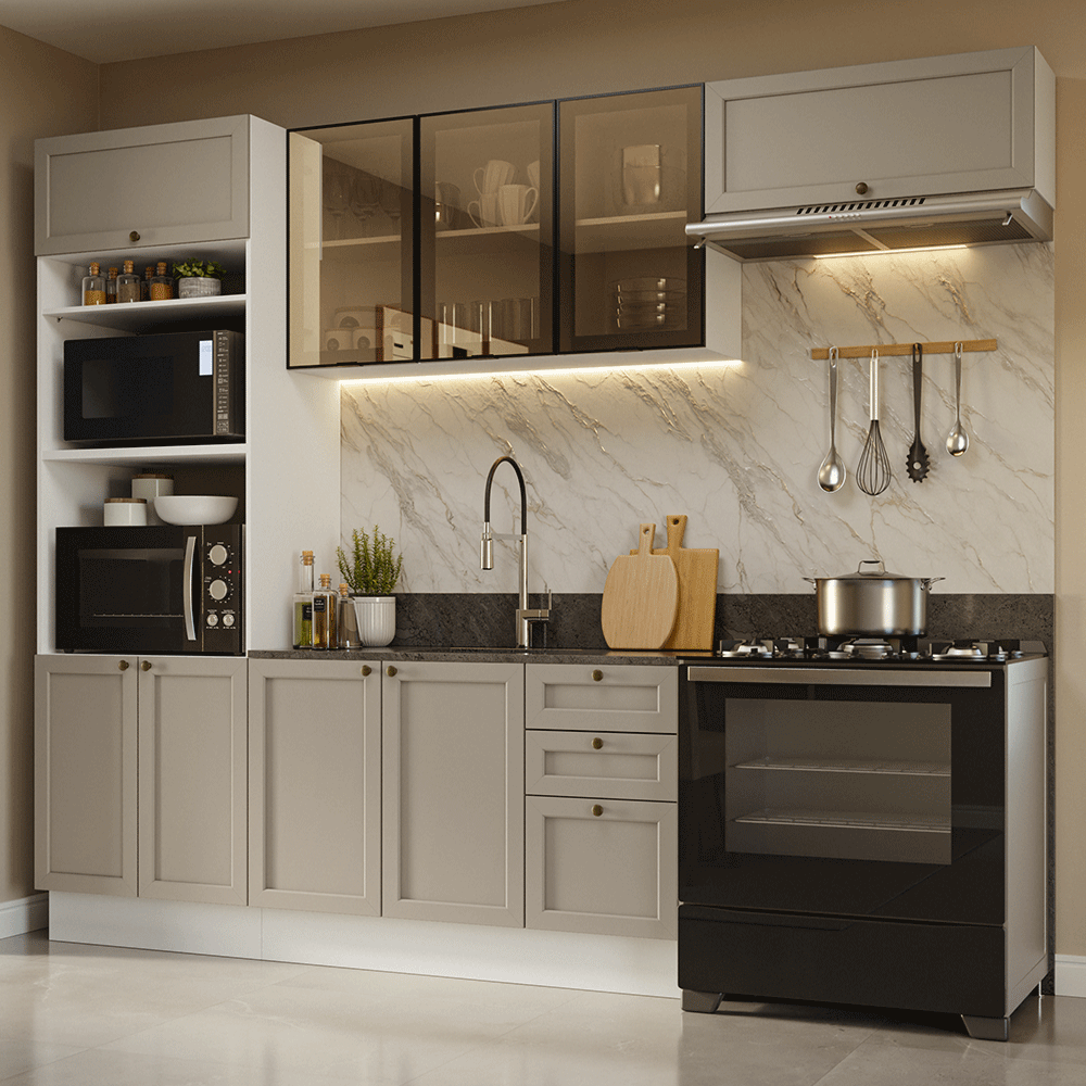 Combo completo de Cocina 270 cm Blanco/Crema Vik Madesa