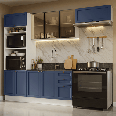 Combo completo de Cocina 270 cm Blanco/Azul Vik Madesa