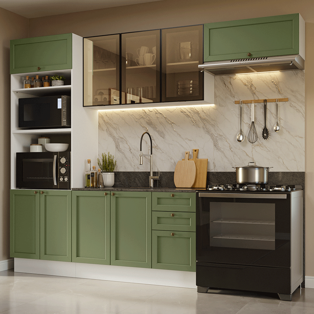 Combo completo de Cocina 270 cm Blanco/Verde Vik Madesa