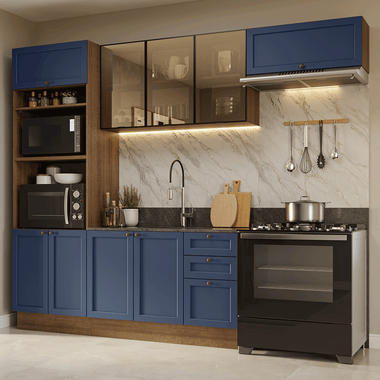 Combo completo de Cocina 270 cm Marrón/Azul Vik Madesa