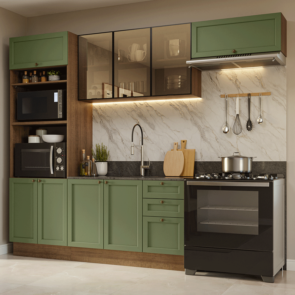 Combo completo de Cocina 270 cm Marrón/Verde Vik Madesa