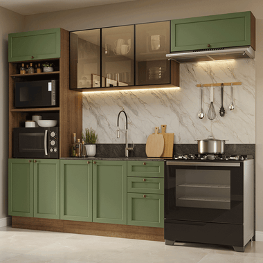 Combo completo de Cocina 270 cm Marrón/Verde Vik Madesa
