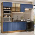 Combo Completo de Cocina 270 cm 9 Puertas 3 Cajones Marrón/Azul Vik Madesa