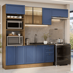 Combo Completo de Cocina 270 cm 9 Puertas 3 Cajones Marrón/Azul Vik Madesa