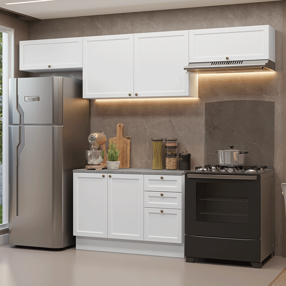 Combo completo de Cocina 280 cm 6 Puertas 3 Cajones Sin Mesada Blanco Vik Madesa