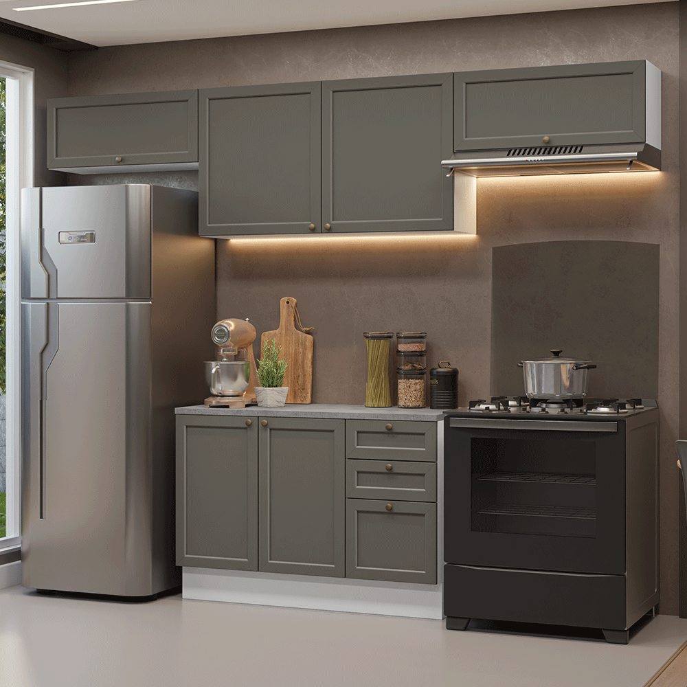 Combo completo de Cocina 280 cm 6 Puertas 3 Cajones Sin Mesada Blanco/Gris Vik Madesa
