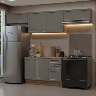 Combo completo de Cocina 280 cm 6 Puertas 3 Cajones Sin Mesada Marrón/Gris Vik Madesa