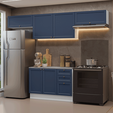 Combo completo de Cocina 280 cm 6 Puertas 3 Cajones Sin Mesada Blanco/Azul Vik Madesa