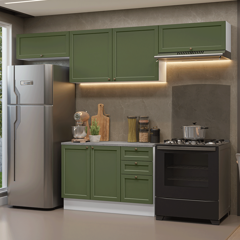 Combo completo de Cocina 280 cm 6 Puertas 3 Cajones Sin Mesada Blanco/Verde Vik Madesa