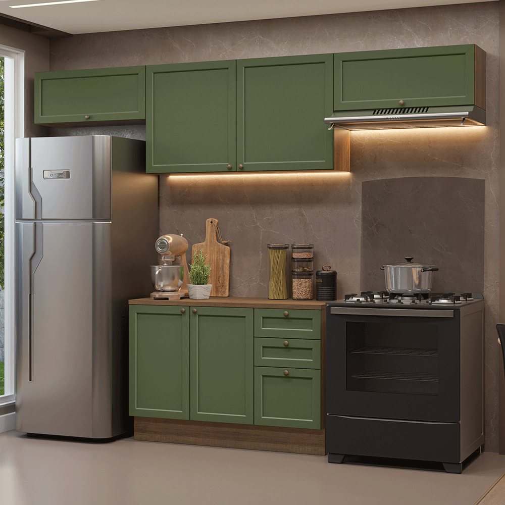 Combo completo de Cocina 280 cm 6 Puertas 3 Cajones Sin Mesada Marrón/Verde Vik Madesa