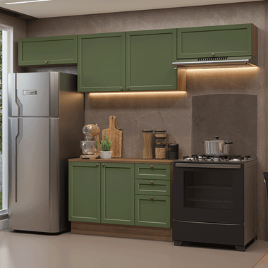 Combo completo de Cocina 280 cm 6 Puertas 3 Cajones Sin Mesada Marrón/Verde Vik Madesa