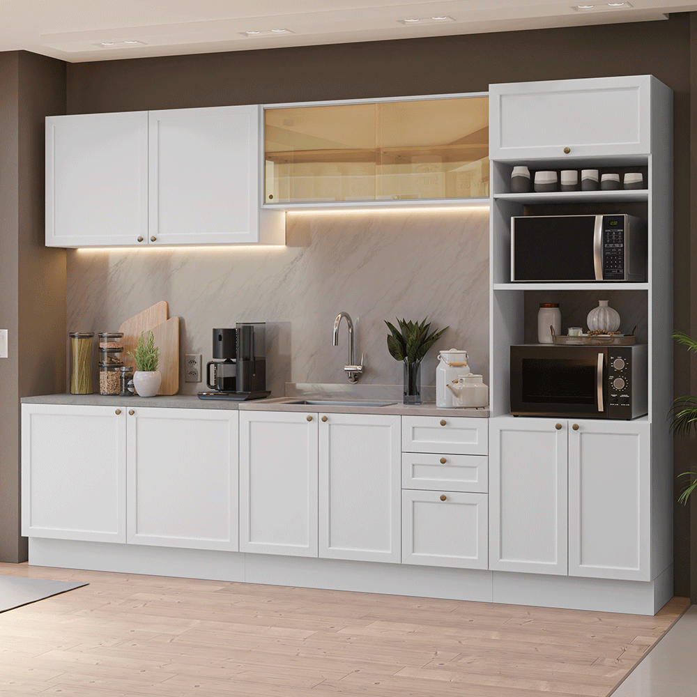 Combo completo de Cocina 310 cm 11 Puertas 3 Cajones Sin Mesada Blanco Vik Madesa