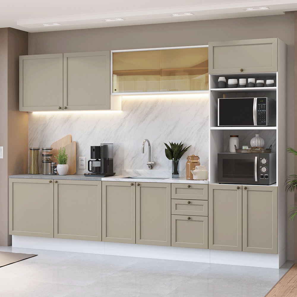 Combo completo de Cocina 310 cm Blanco/Crema Vik Madesa 01