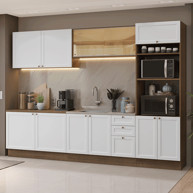Combo completo de Cocina 310 cm 11 Puertas 3 Cajones Sin Mesada Marrón/Blanco Vik Madesa