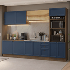 Combo completo de Cocina 310 cm 11 Puertas 3 Cajones Sin Mesada Marrón/Azul Vik Madesa