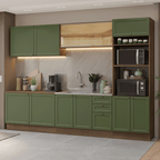 Combo completo de Cocina 310 cm 11 Puertas 3 Cajones Sin Mesada Marrón/Verde Vik Madesa