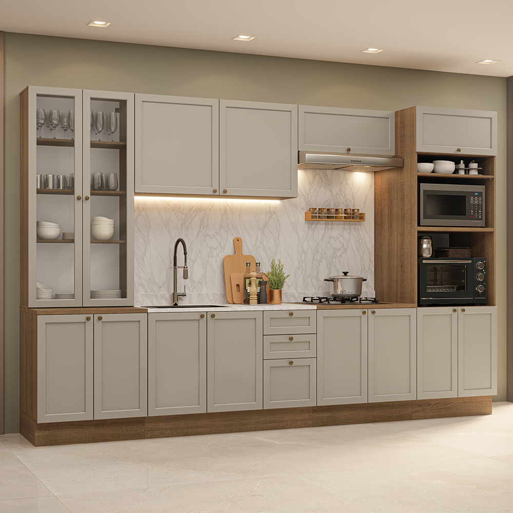 Combo completo de Cocina 340 cm Marrón/Crema Vik Madesa 01