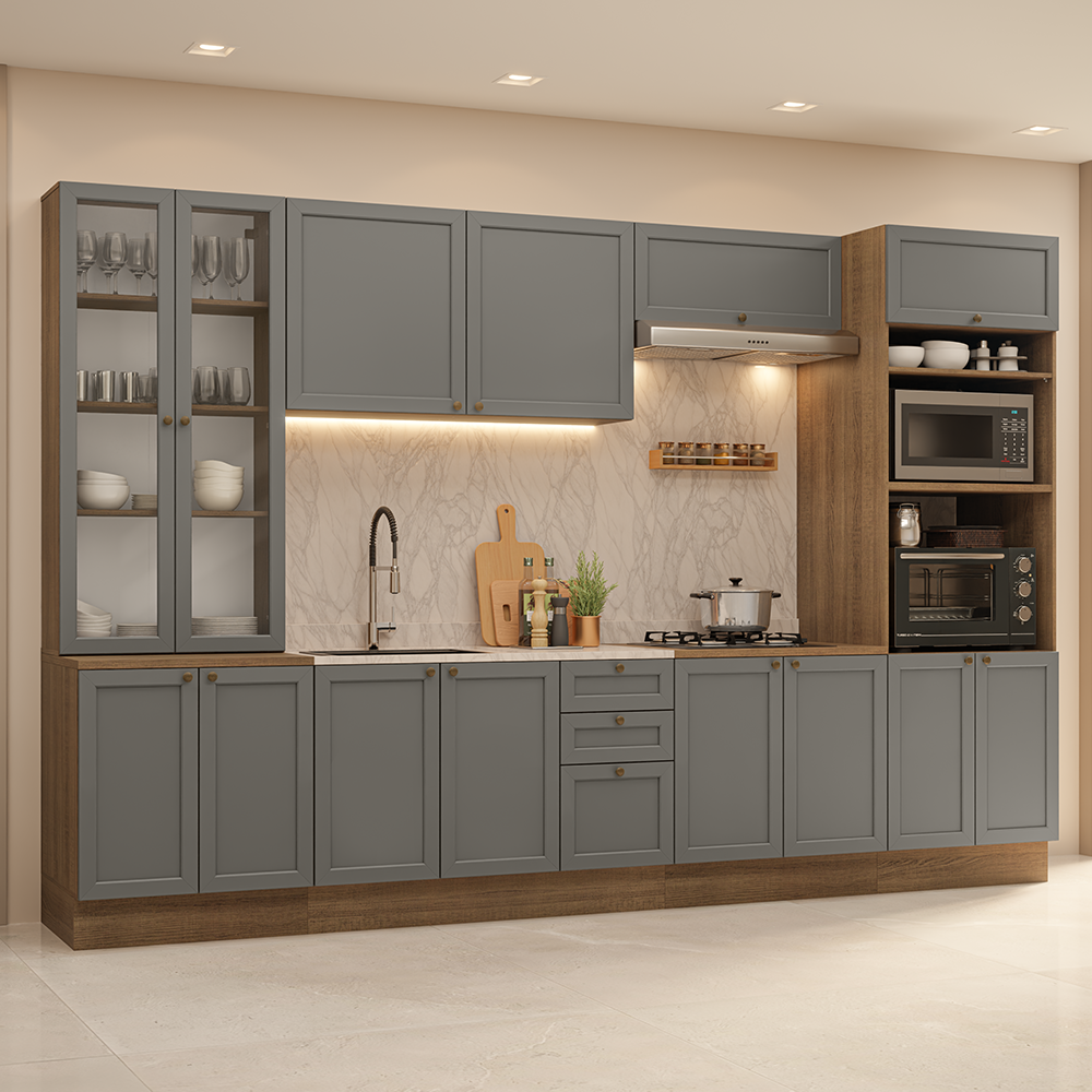 Combo completo de Cocina 340 cm Marrón/Gris Vik Madesa 01