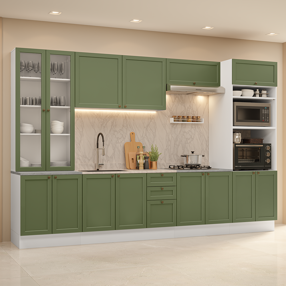 Combo completo de Cocina 340 cm Blanco/Verde Vik Madesa 01
