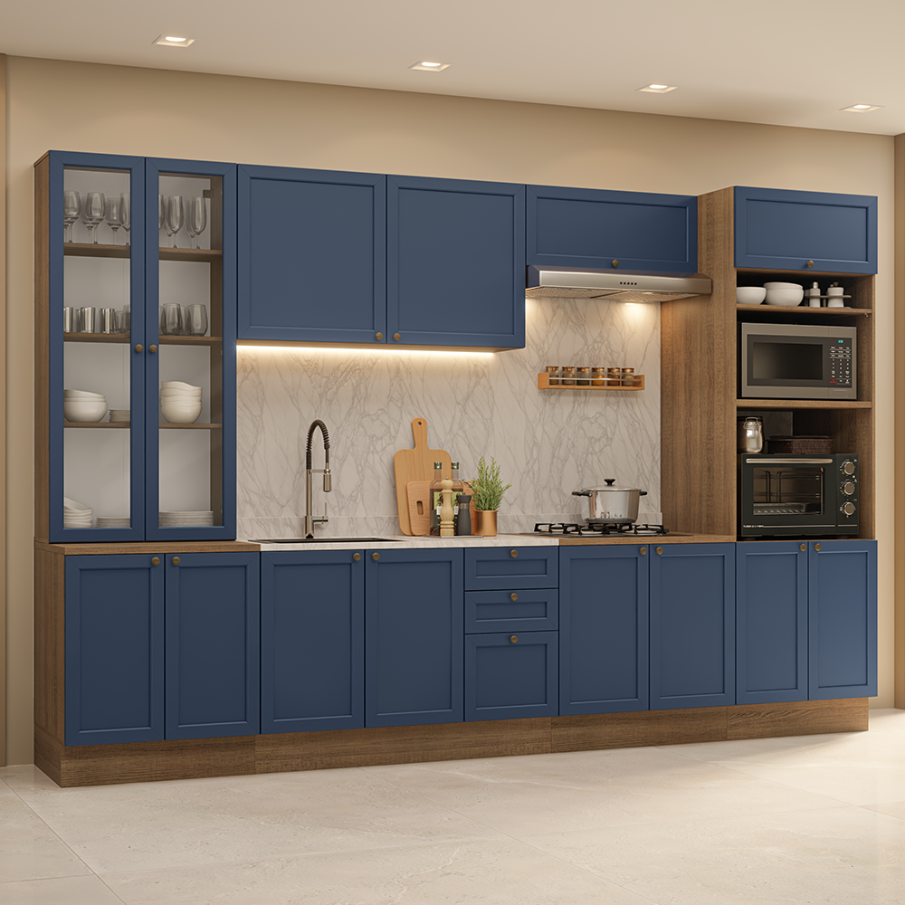 Combo completo de Cocina 340 cm Marrón/Azul Vik Madesa 01