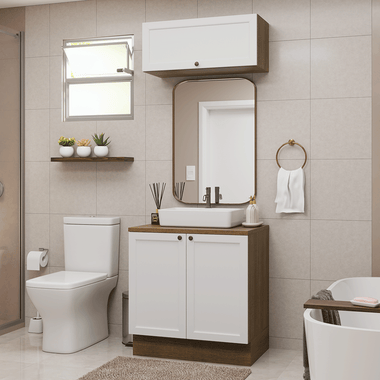 Kit Vanitory y Armario Alto 80 cm 3 Puertas Marrón/Blanco Vik Madesa
