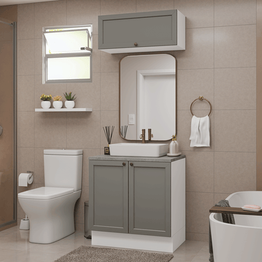 Kit Vanitory y Armario Alto 80 cm 3 Puertas Blanco/Gris Vik Madesa