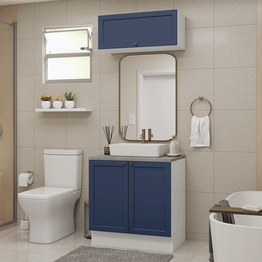 Kit Vanitory y Armario Alto 80 cm 3 Puertas Blanco/Azul Vik Madesa