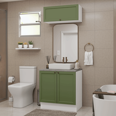 Kit Vanitory y Armario Alto 80 cm 3 Puertas Blanco/Verde Vik Madesa
