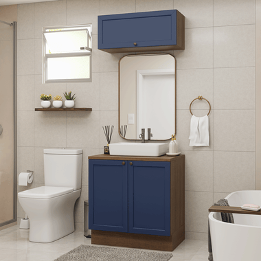 Kit Vanitory y Armario Alto 80 cm 3 Puertas Marrón/Azul Vik Madesa