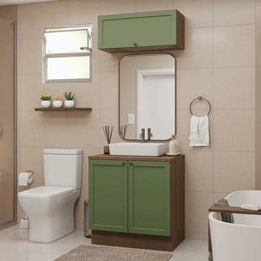 Kit Vanitory y Armario Alto 80 cm 3 Puertas Marrón/Verde Vik Madesa