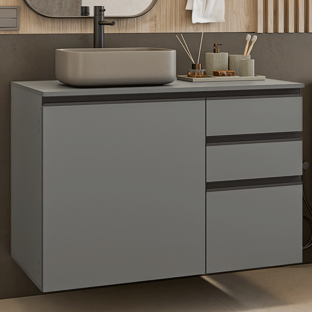 Vanitory Flotante Bajo 100cm 1 Puerta 3 cajones Gris Nice 03